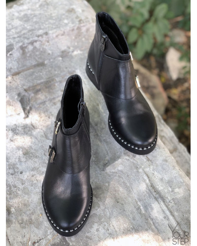 Ботинки-монки из черной кожи 12-26V(64)