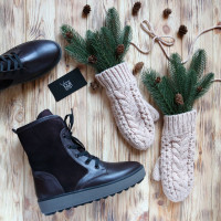 Ботинки из кожи цвета шоколад с замшевыми вставками 12-6(Ls6)