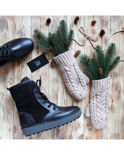 Ботинки из кожи цвета шоколад с замшевыми вставками 12-6(Ls6)