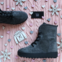 Ботинки из темно-серой замши 12-6(Ls6)