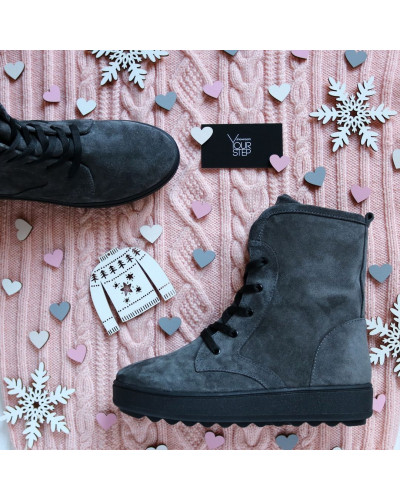 Ботинки из темно-серой замши 12-6(Ls6)