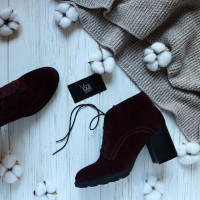 Ботильоны из бордовой замши на устойчивом каблуке Арт. 605-8Alf