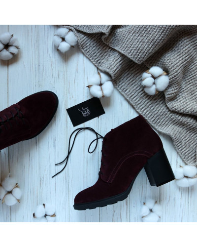 Ботильоны из бордовой замши на устойчивом каблуке Арт. 605-8Alf