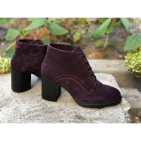 Ботильоны из замши цвета баклажан на устойчивом каблуке Арт. 605-8Alf