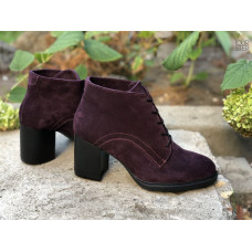 Ботильоны из замши цвета баклажан на устойчивом каблуке Арт. 605-8Alf