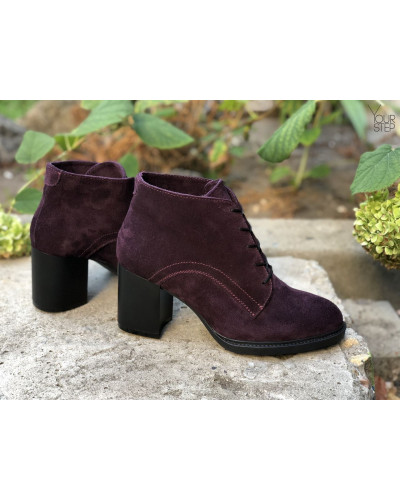 Ботильоны из замши цвета баклажан на устойчивом каблуке Арт. 605-8Alf