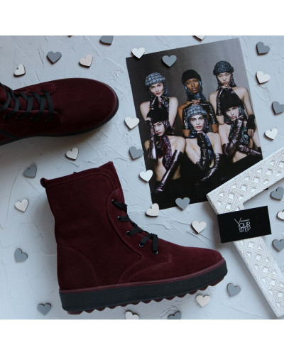 Ботинки из бордовой замши 12-6(Ls6)