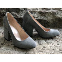 Туфли из серой замши на устойчивом каблуке Арт. 95-1/49Ок