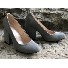 Туфли из серой замши на устойчивом каблуке Арт. 95-1/49Ок