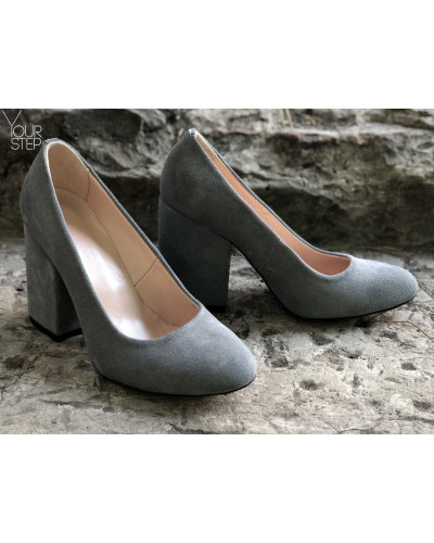 Туфли из серой замши на устойчивом каблуке Арт. 95-1/49Ок