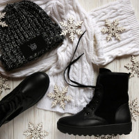 Ботинки из кожи и замши черного цвета 12-6(Ls6)