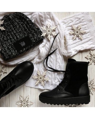 Ботинки из кожи и замши черного цвета 12-6(Ls6)