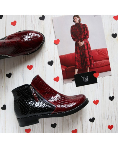 Ботинки из лаковой кожи под рептилию двух цветов 235-2V(64)