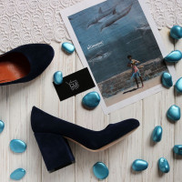 Туфли из ярко-синей замши на устойчивом каблуке Арт. 95-1/49Ок