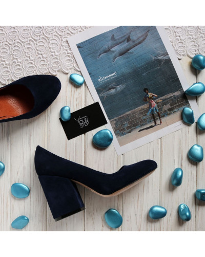 Туфли из ярко-синей замши на устойчивом каблуке Арт. 95-1/49Ок