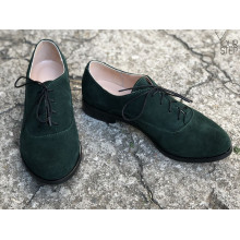 Туфли на низком ходу из зеленой замши Арт. 05-6(Mar4)