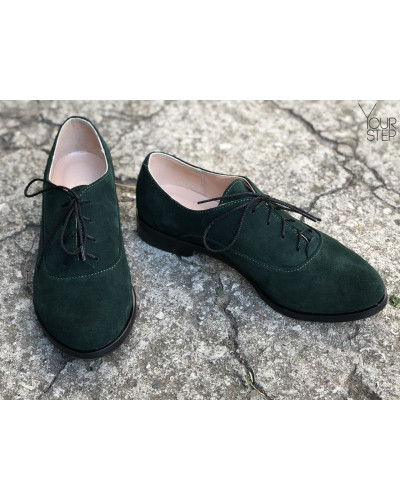 Туфли на низком ходу из зеленой замши Арт. 05-6(Mar4)