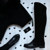 Чоботи-ботфорти із чорної шкіри та замші 12-31V