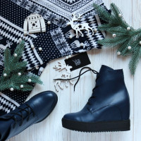 Ботинки на скрытой танкетке из синей кожи Арт. R-3