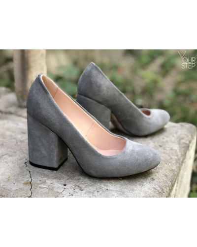 Туфли из серой замши на устойчивом каблуке Арт. 95-1/49Ок