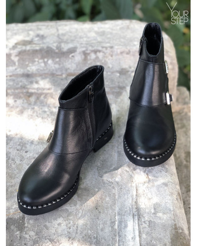 Ботинки-монки из черной кожи 12-26V(64)