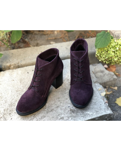 Ботильоны из замши цвета баклажан на устойчивом каблуке Арт. 605-8Alf