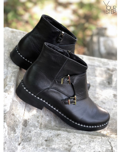Ботинки-монки из черной кожи 12-26V(64)