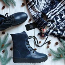 Ботинки из кожи и замши синего цвета 12-6(Ls6)