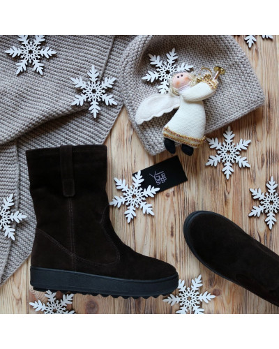 Полусапоги из замши цвета шоколад Арт. 12-2(Ls6)