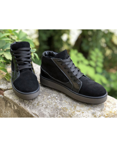 Ботинки из натуральной кожи и замши черного цвета 05-11(Ls6) ДОП*