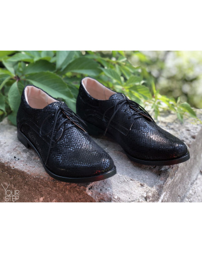 Туфли на низком ходу из нубука под питон черного цвета Арт. 16-1/12(Mar4)