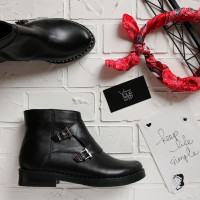 Ботинки-монки из черной кожи 12-26V(64)