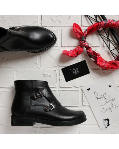 Ботинки-монки из черной кожи 12-26V(64)