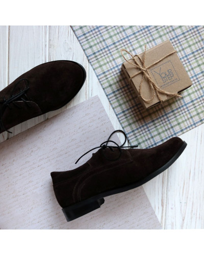 Туфли на низком ходу из замши цвета шоколад Арт. 16-1/12(Mar4)