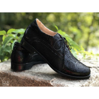 Туфли на низком ходу из нубука под питон черного цвета Арт. 16-1/12(Mar4)