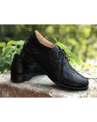 Туфли на низком ходу из нубука под питон черного цвета Арт. 16-1/12(Mar4)