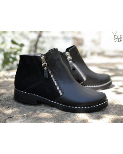 Ботинки из черной кожи и замши 235-2V(64)