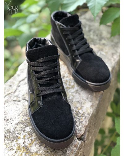 Ботинки из натуральной кожи и замши черного цвета 05-11(Ls6) ДОП*