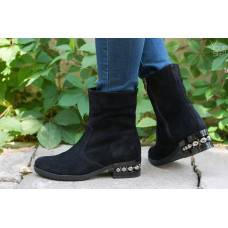 Полусапоги на каблуке из натуральной замши черного цвета Арт. 30-4(Ir5)