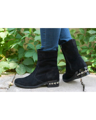 Полусапоги на каблуке из натуральной замши черного цвета Арт. 30-4(Ir5)