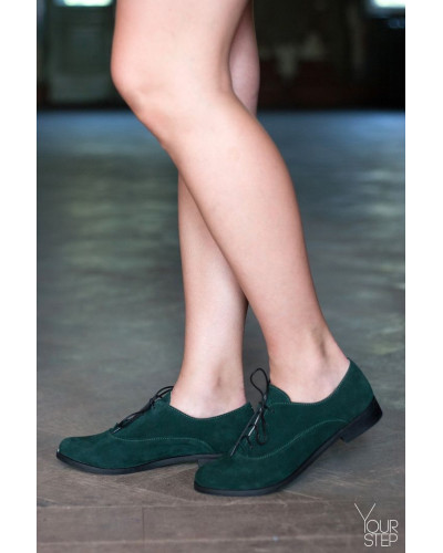 Туфли на низком ходу из зеленой замши Арт. 05-6(Mar4)