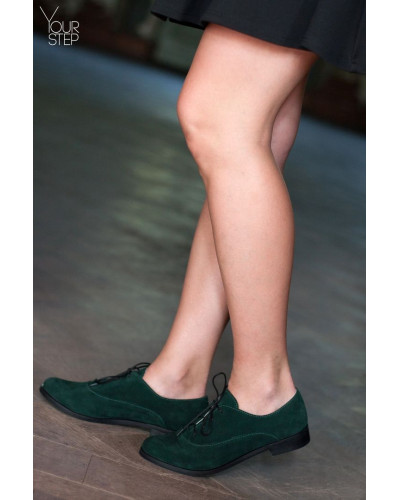 Туфли на низком ходу из зеленой замши Арт. 05-6(Mar4)