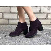 Ботильоны из замши цвета баклажан на устойчивом каблуке Арт. 605-8Alf