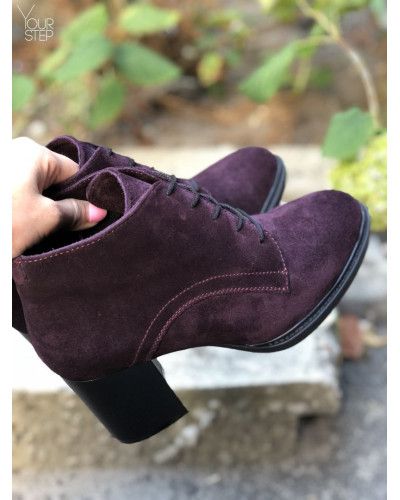 Ботильоны из замши цвета баклажан на устойчивом каблуке Арт. 605-8Alf