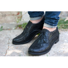 Туфли на низком ходу из нубука под питон черного цвета Арт. 16-1/12(Mar4)