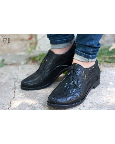 Туфли на низком ходу из нубука под питон черного цвета Арт. 16-1/12(Mar4)
