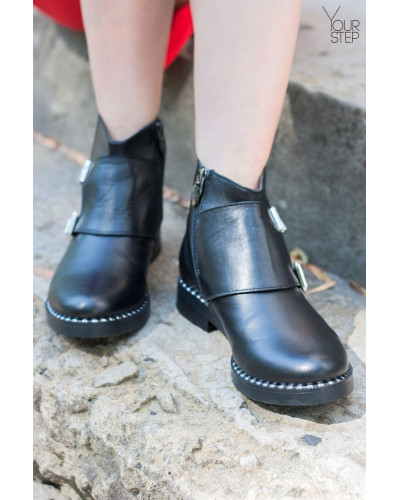 Ботинки-монки из черной кожи 12-26V(64)