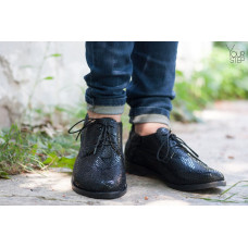 Туфли на низком ходу из нубука под питон черного цвета Арт. 16-1/12(Mar4)