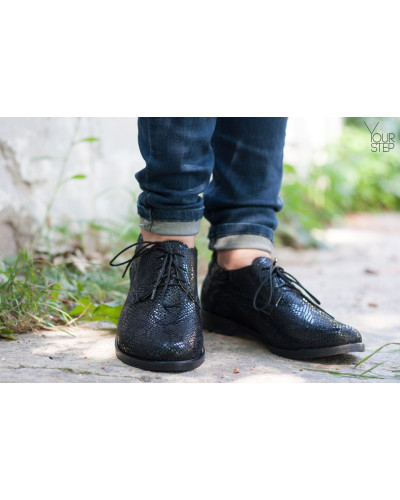 Туфли на низком ходу из нубука под питон черного цвета Арт. 16-1/12(Mar4)