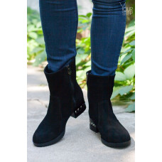 Полусапоги на каблуке из натуральной замши черного цвета Арт. 30-4(Ir5)